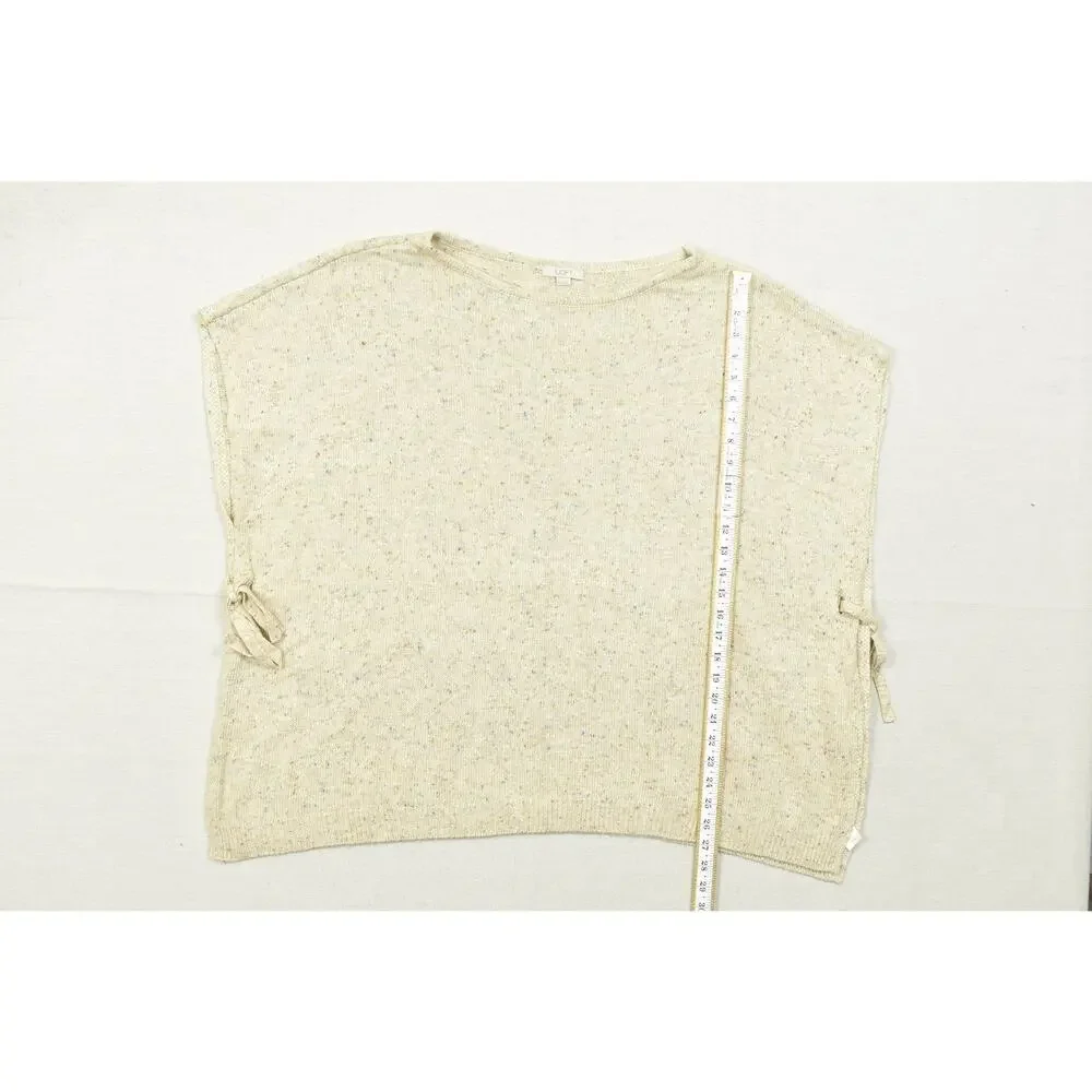 LOFT Women XS/S Beige Flecked Knit Tie Side Short Sleeve Sweater Poncho